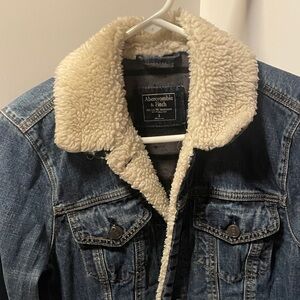 Abercrombie & Fitch Blue Denim Jacket with Cream Sherpa Collar